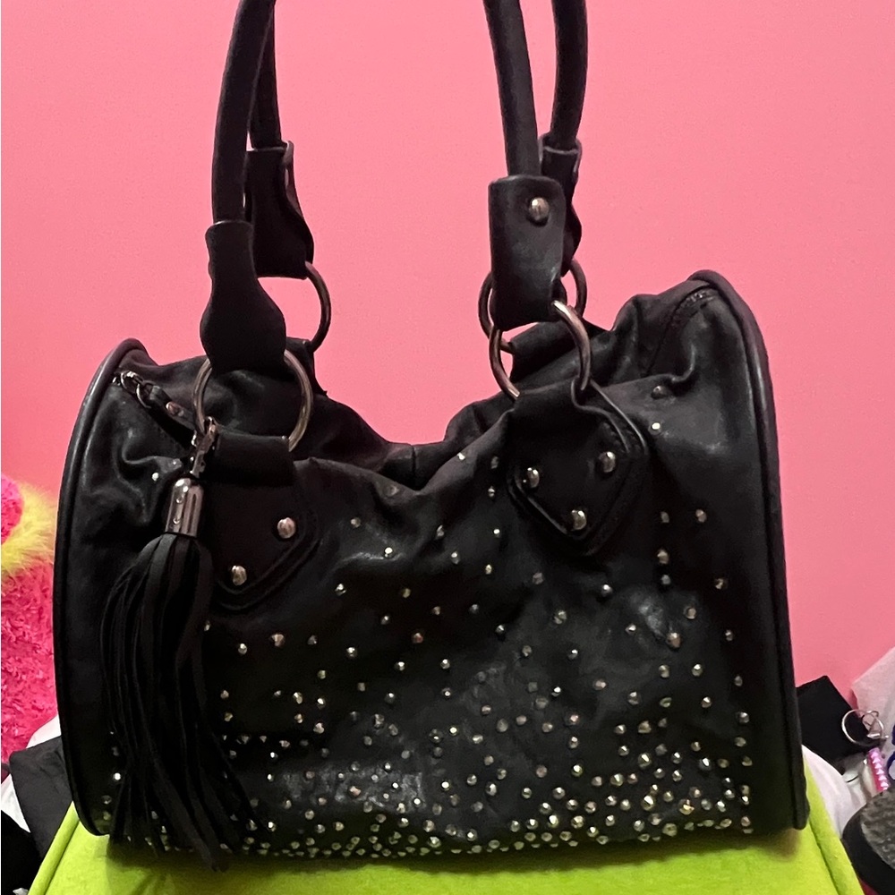 Cache Black Studded Shoulder Bag